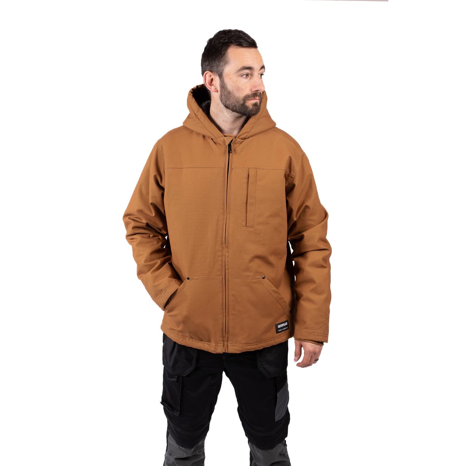 Caterpillar Hooded Sherpa Lined Jacket Size Lge Bronze 40685-76002-05