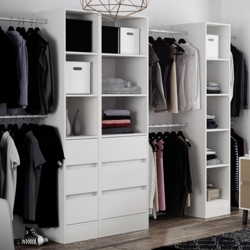 Spacepro White MFC Tower Unit with 3 Drawers and Hanger Bar, Size: 2100x600x20mm