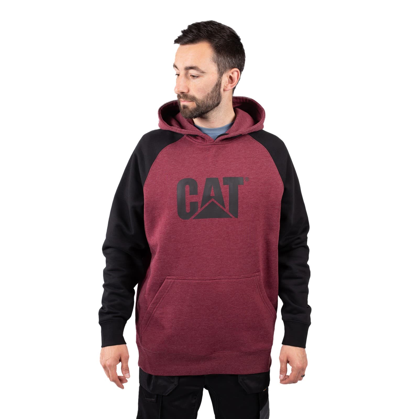 Caterpillar Raglan Hooded Sweatshirt Size XL Dark Red 40686-76004-06