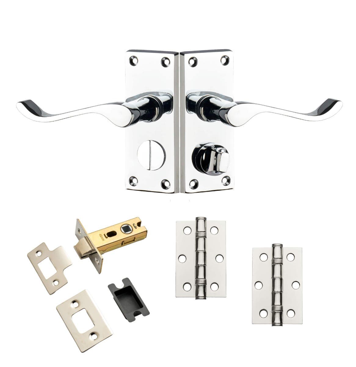 Victorian Scroll Lever Thumb Lock Privacy Door Handle - Polished Chrome - Complete Door Pack - Designer Levers