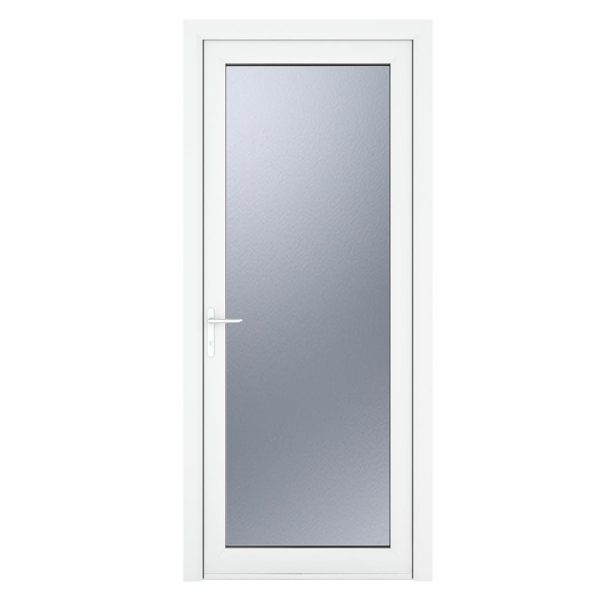 uPVC White - Single External Door - Full Glass- Obscure - Double Glazed - Right Hand Open - 840mm x 2090mm