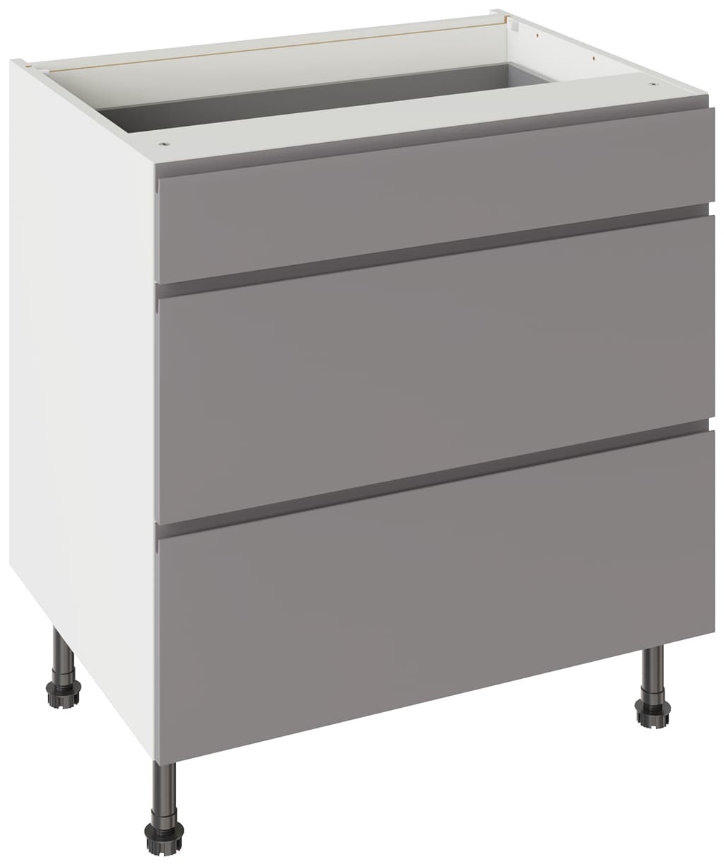 Flatpack Three Drawer Base Unit J-pull Super Gloss Dust Grey 800mm - FKKJ0307