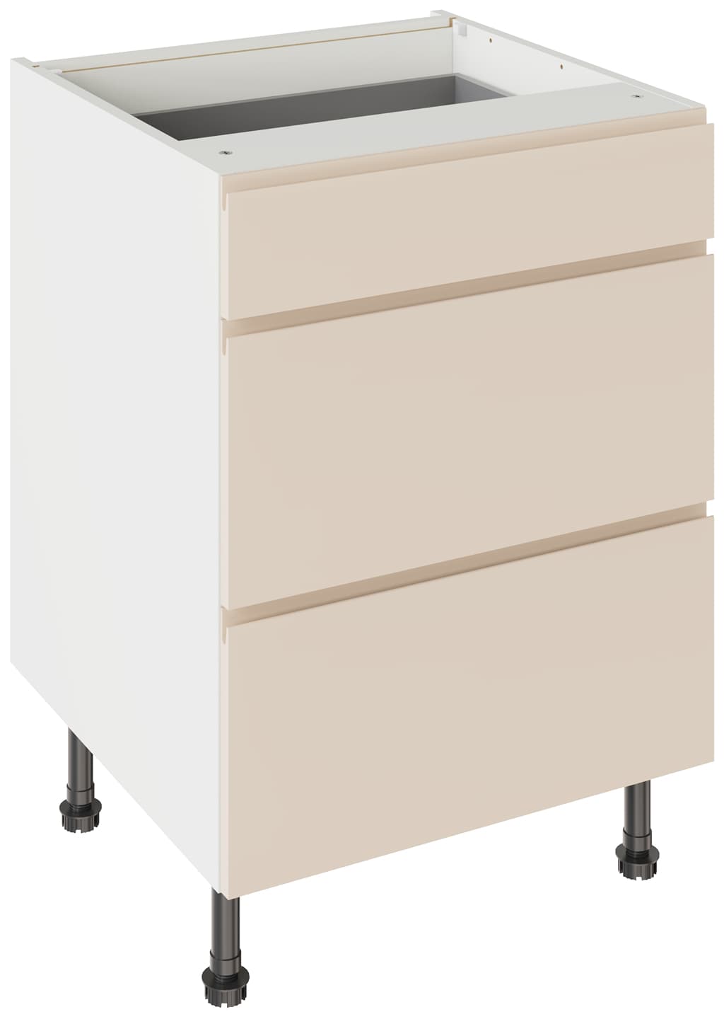 Flatpack Three Drawer Base Unit J-PULL Super Gloss Cashmere 600mm