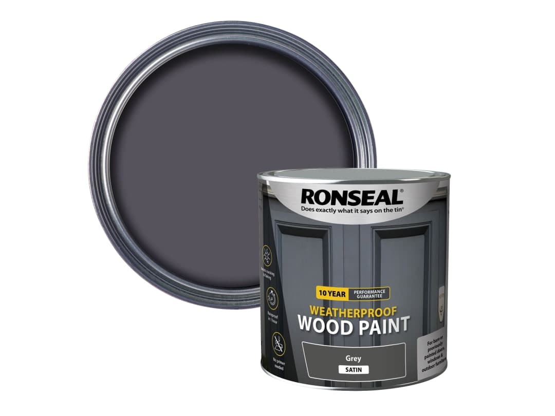 Ronseal 10 Year Weatherproof Wood Paint Grey Satin 2.5 litre 38796