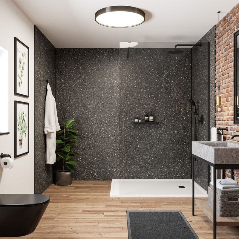 Laminate Wall Panel Square Edge - 900mm x 2420mm x 11mm Terrazzo Noir