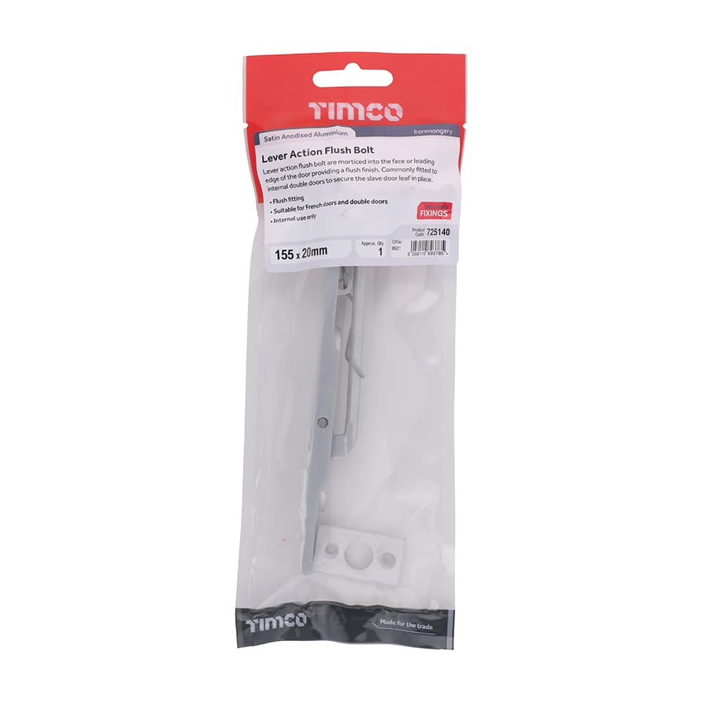 Timco Lever Action Flush Bolt - Satin Anodised Aluminium TIMpac 1 725140