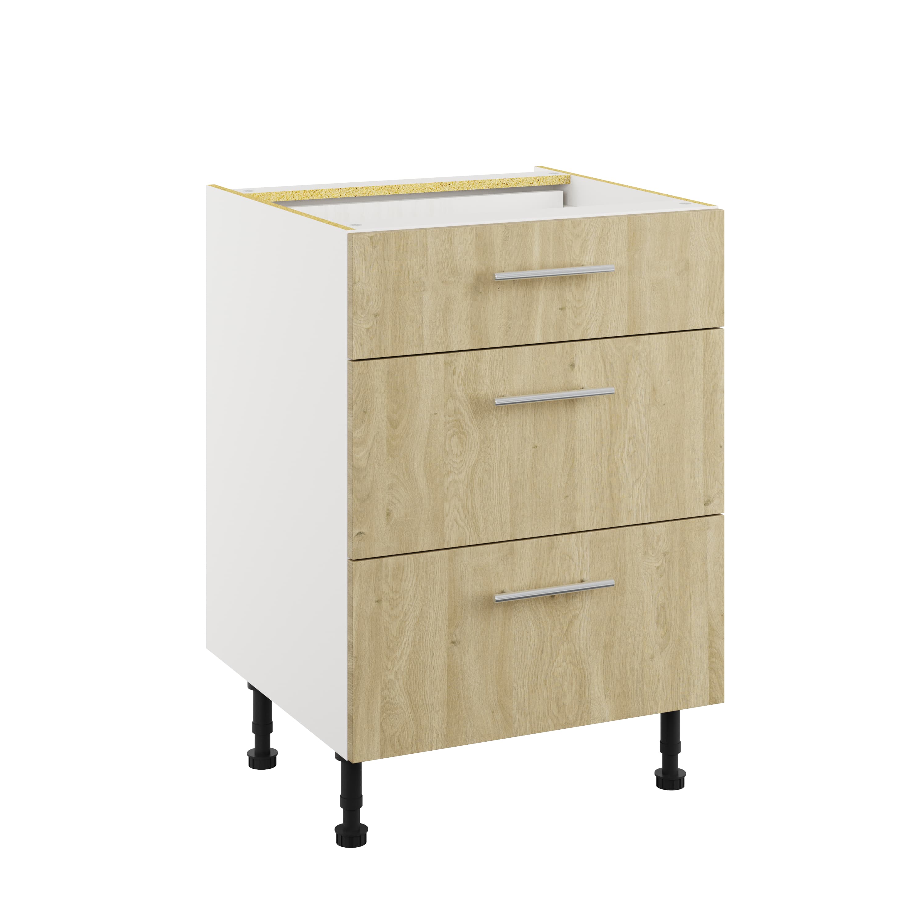 Essence Sandstone Oak MFC 3 Drawer Base Unit, 600mm