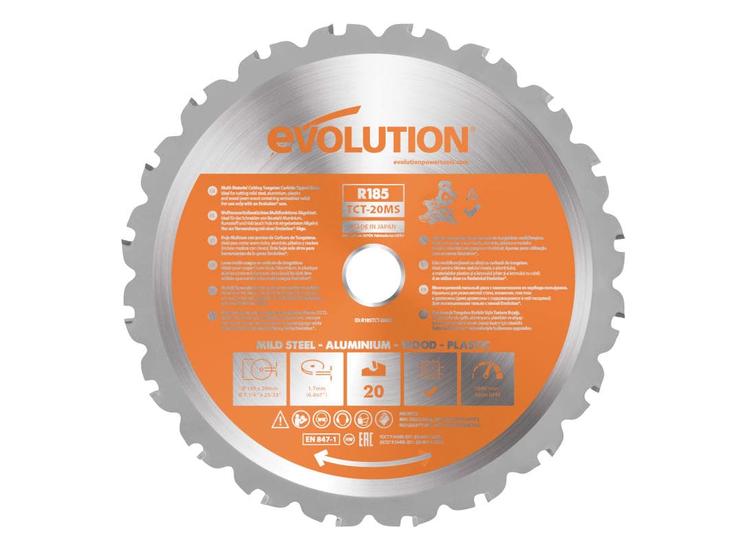 Evolution Multi-Material Mitre Saw Blade 185 x 20mm x 20T R185TCT-20MS