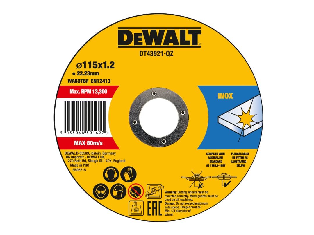 DEWALT Power Tools DT43921 Metal Cut Off Disc 115 x 1.2 x 22.23mm (Pack 10) DT43921-QZ