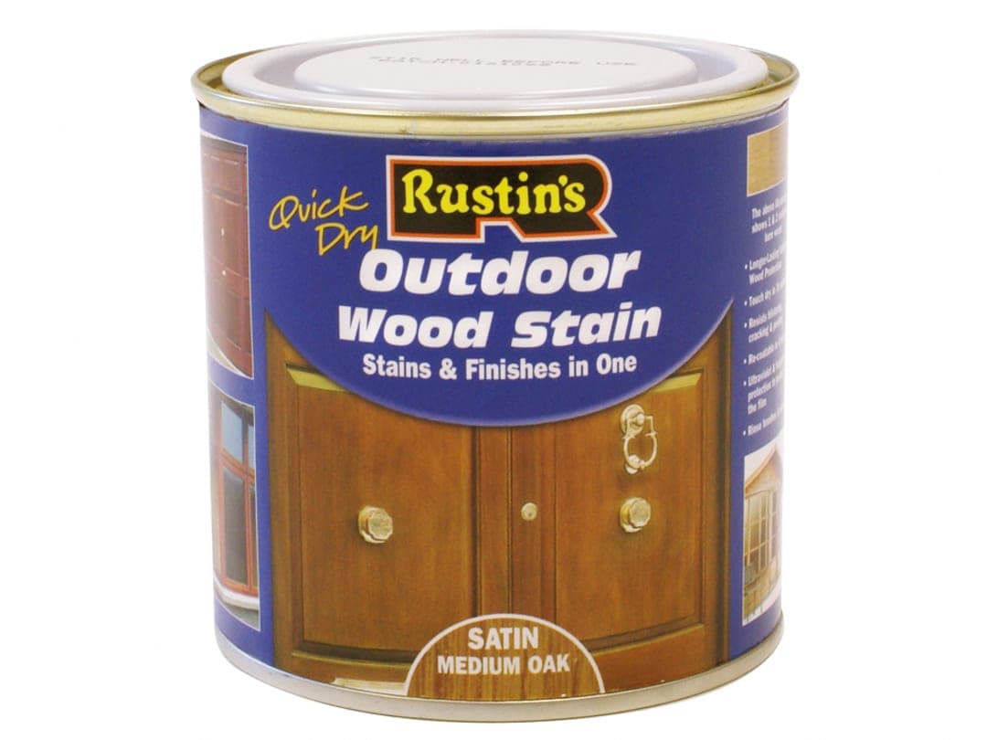 Rustins Quick Dry Exterior Woodstain Satin Medium Oak 500ml ESMO500