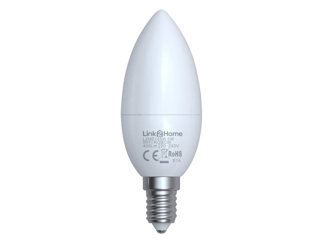 Link2Home Wi-Fi LED SES (E14) Opal Candle Dimmable Bulb, White + RGB 400 lm 5W L2HE145W