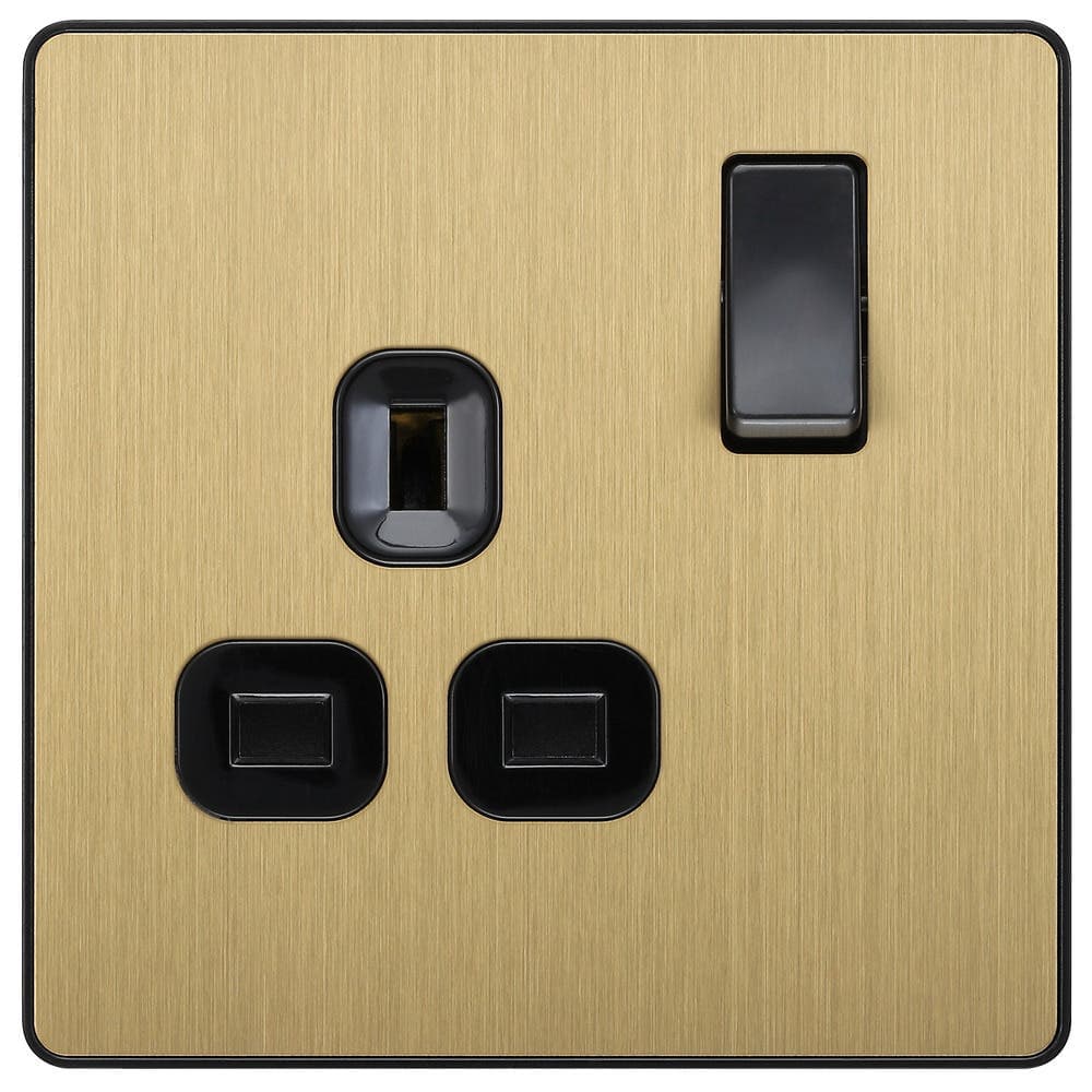 Single Switched Socket - 13A - Satin Brass