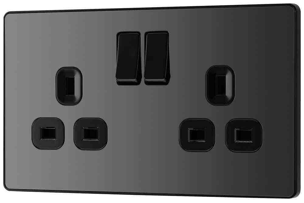 Double Switched Socket - 13A - Black Chrome