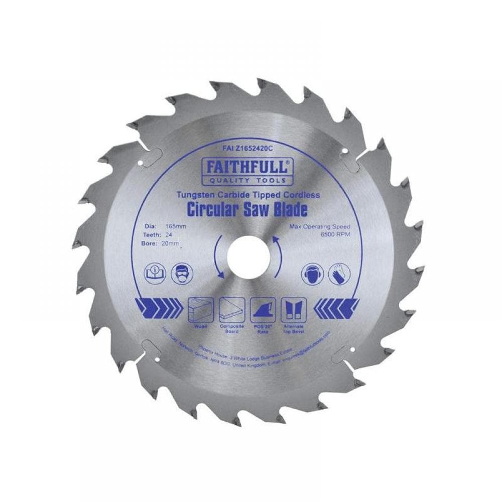 Faithfull Tct Cordless Trimsaw Blade 165 X 20Mm X 24T Pos