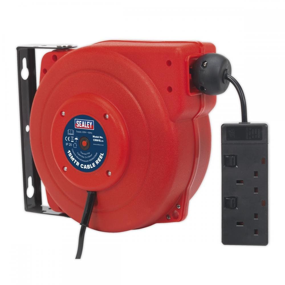 Sealey CRM15 Cable Reel System Retractable 15M 2 X 230V Socket