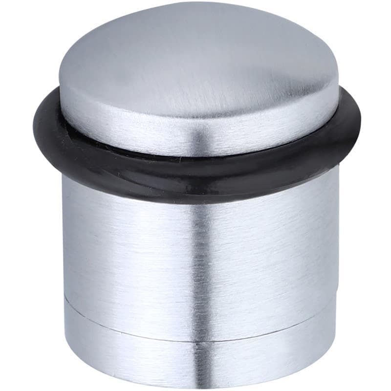 Floor Mounted Cylinder Doorstop - Satin Chrome - Hardware Solutions