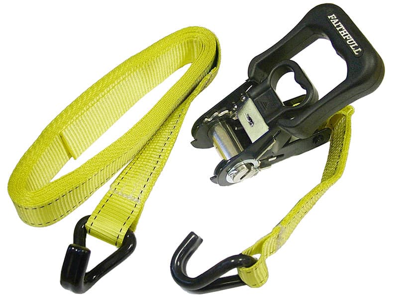 Faithfull Ratchet Tie-Downs J-Hook 5M X 32Mm Breaking Strain 1320Kg/Dan 2 Piece