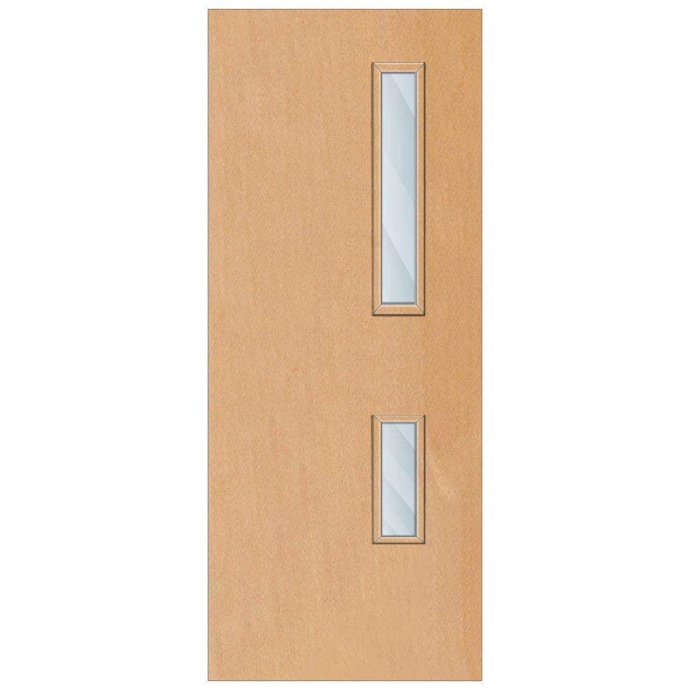 Crown Steamed Beech Solid Core FD30 Clear Glazed Internal Fire Door 1981mm x 762mm x 44mm | 700mm x 150mm & 500mm x 150mm VP