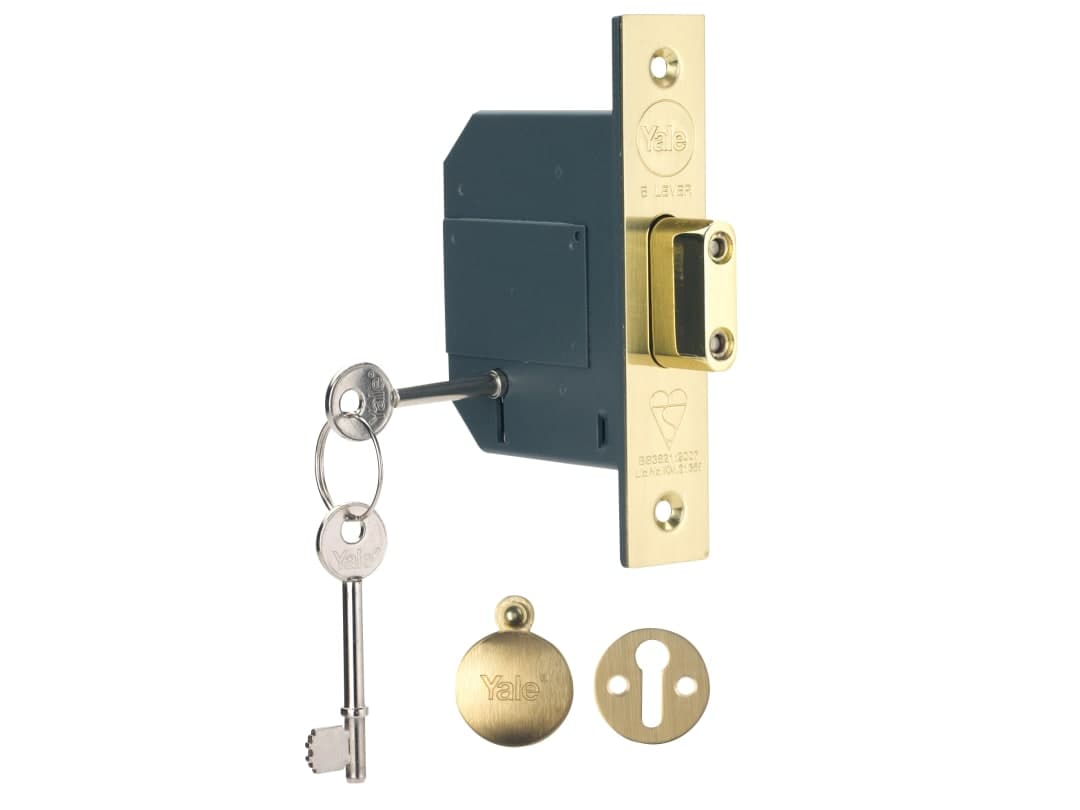 Yale Locks PM562 Hi-Security BS 5 Lever Mortice Deadlock 68mm 2.5in Polished Brass 6.5562E+11