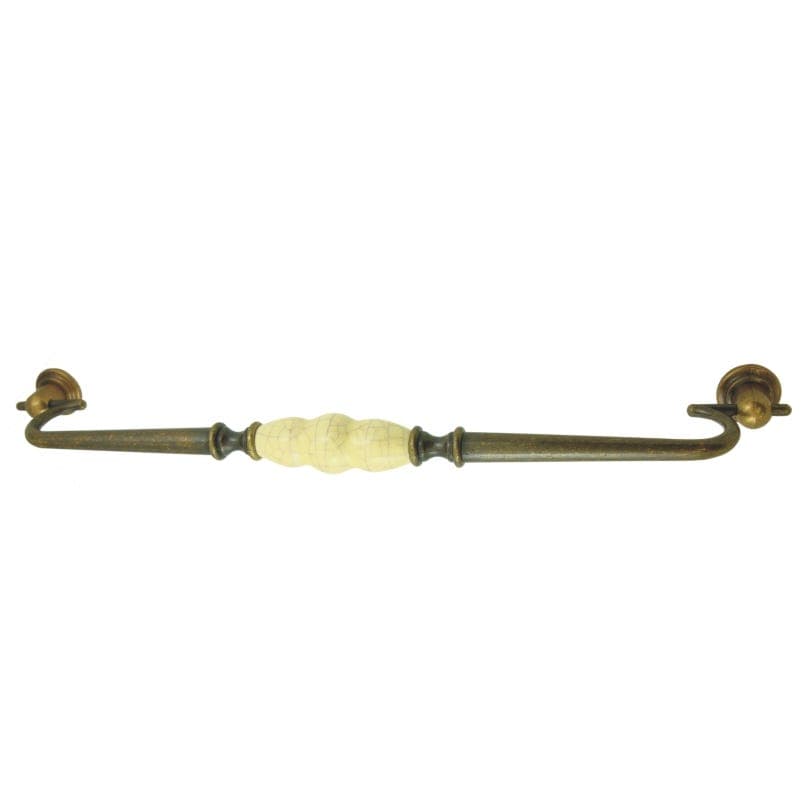 Nordic Ceramic/Metal Long Furniture Drop Pull Handle - 320mm - Cream Ceramic/Antique Brass - Elite Knobs & Handles