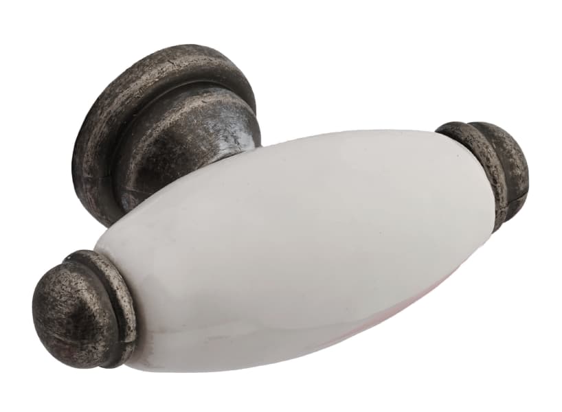 Hampstead Porcelain Cabinet/Drawer Knob - 60mm - Antique Pewter/White Porcelain - Elite Knobs & Handles