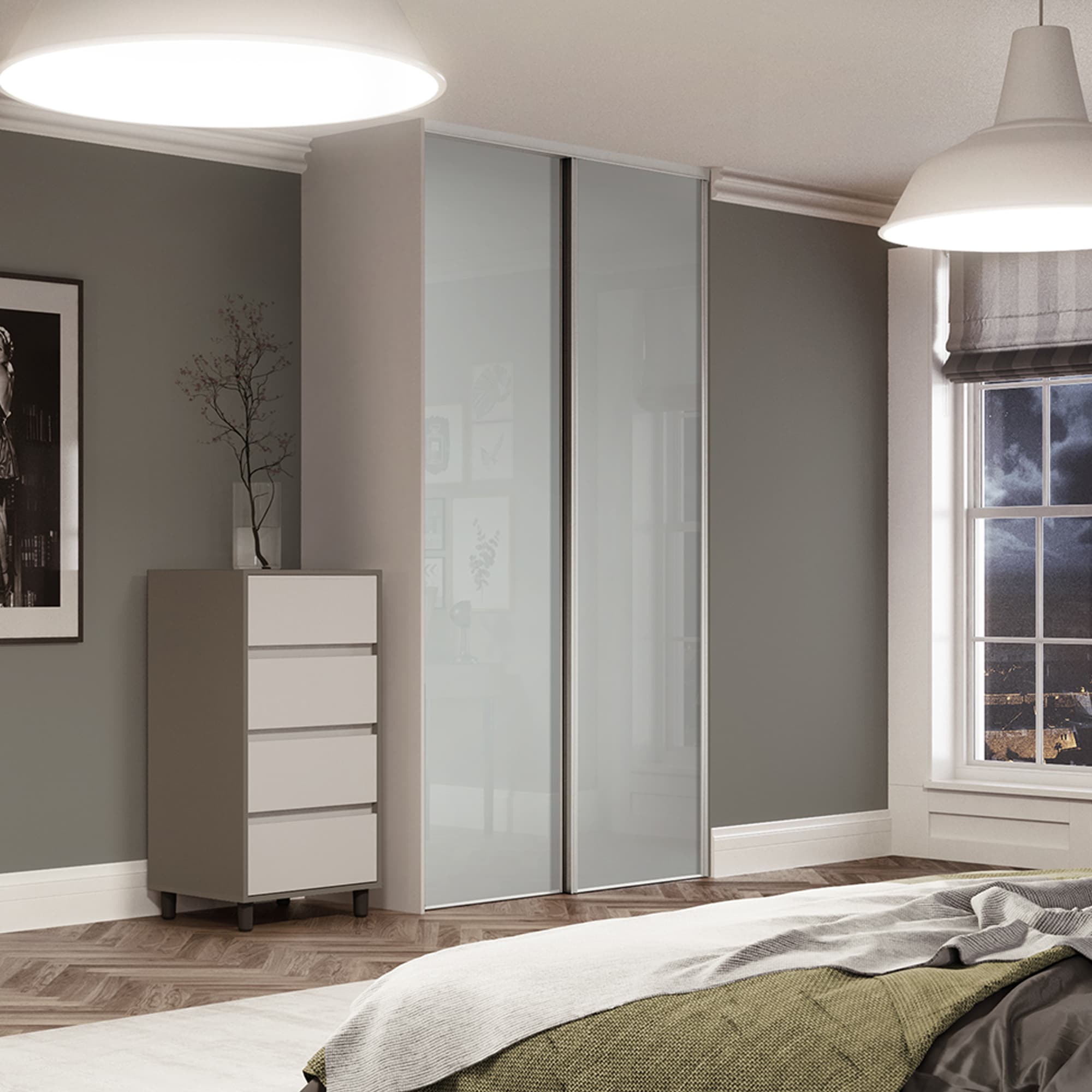 Spacepro White Steel and Glass Heritage Frame Mirror Sliding Doors, Size: 2998x2260mm