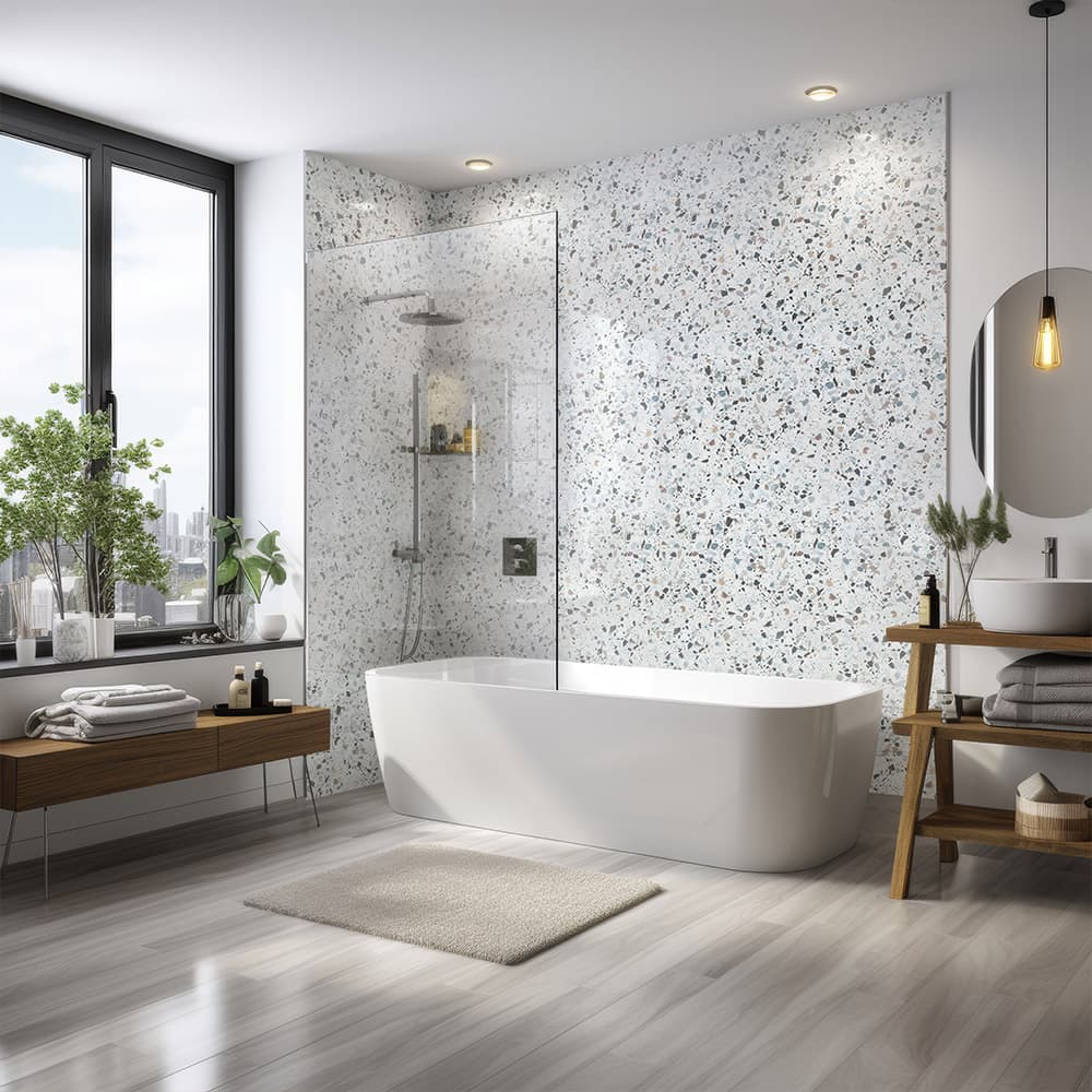 Terrazzo Blue Matt PVC Shower Panel (10mm)