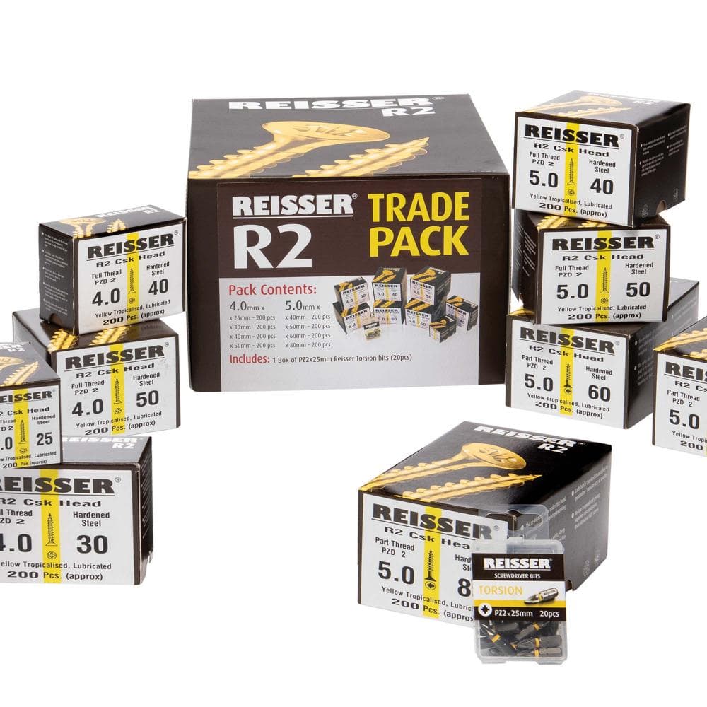 Reisser R2TRADEPK2010 R2 Trade Pack 8 Sizes - 1600Pcs C/W 20 Pz2 Driver Bits