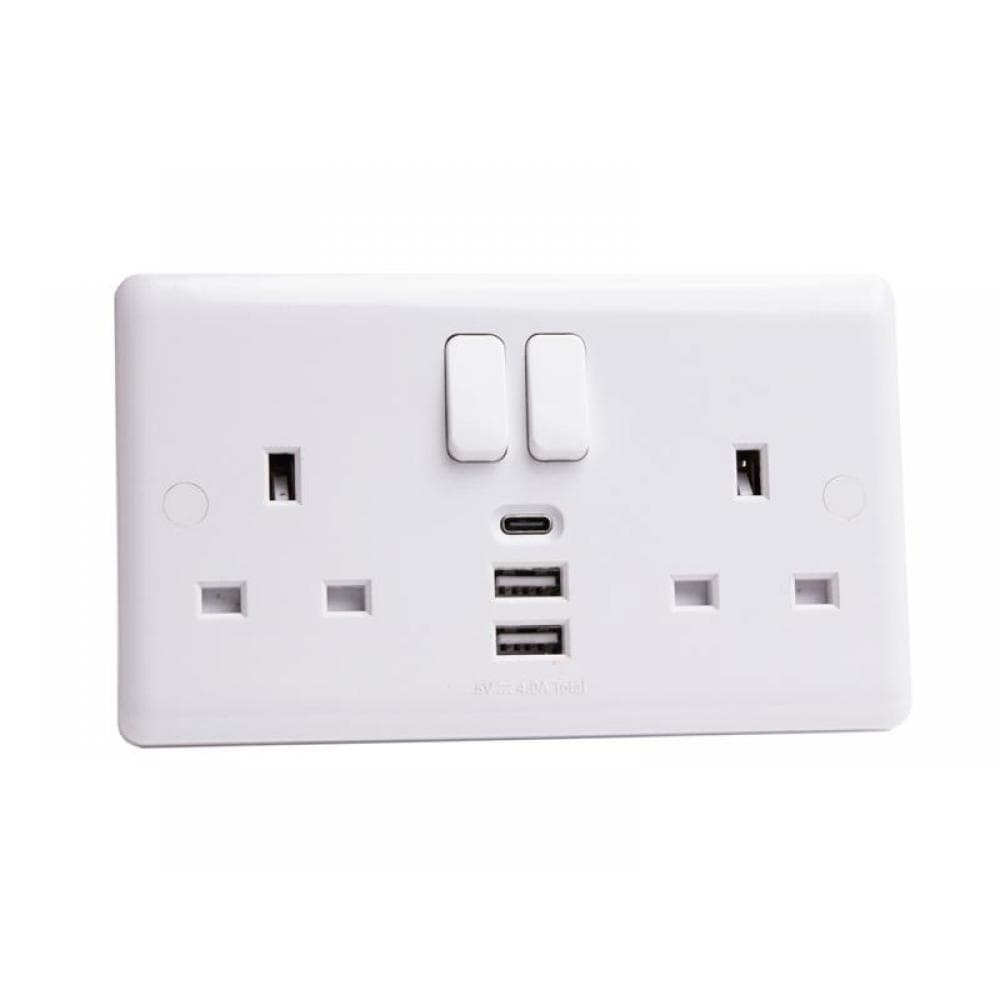 Deta Vimark VC1288 Switched Socket 2-Gang + 3 Usb Ports 13A