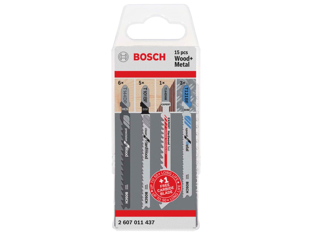 Bosch Powertool Accessories Wood and Metal Jigsaw Blade Set, 15 Piece 2607011437