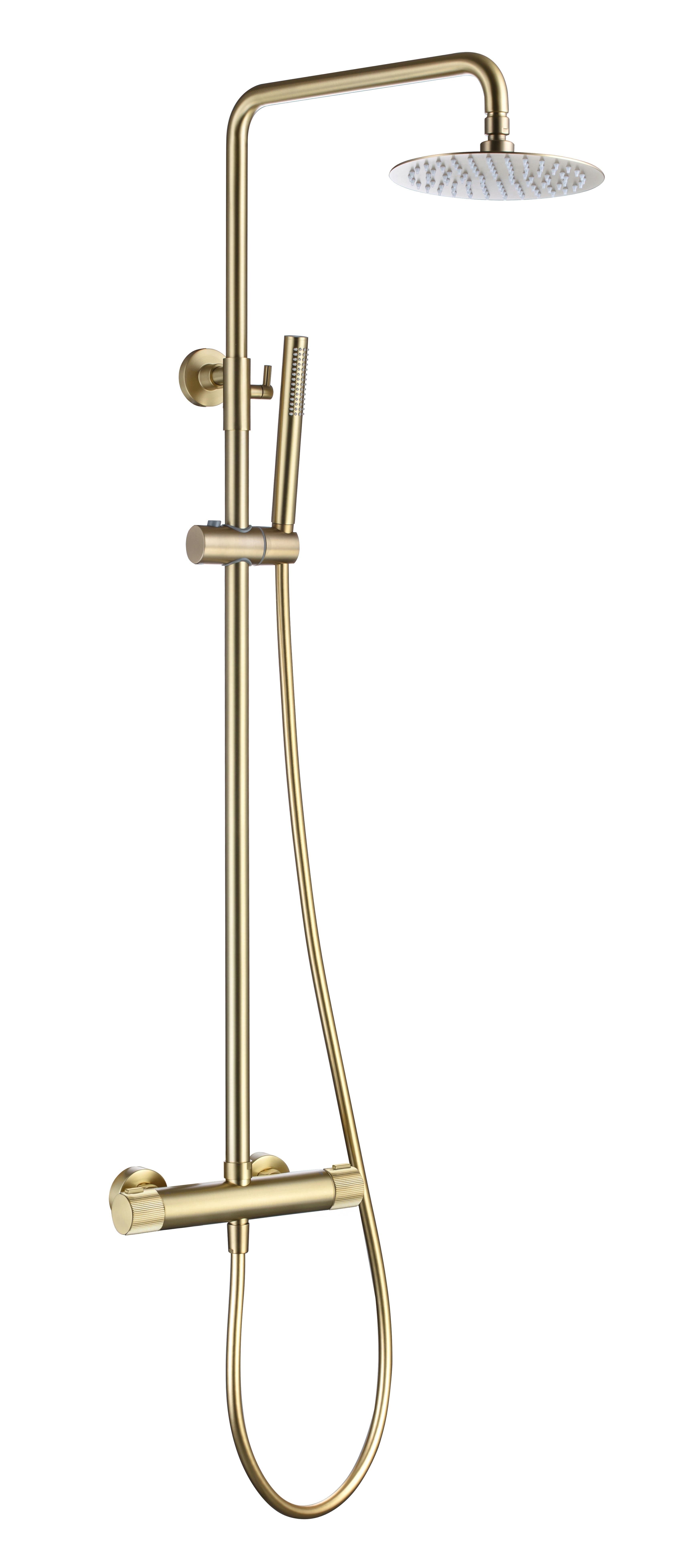 Frankfurt Linear Thermostatic Shower Mixer - incl. Riser Rail Kit - Brushed Brass