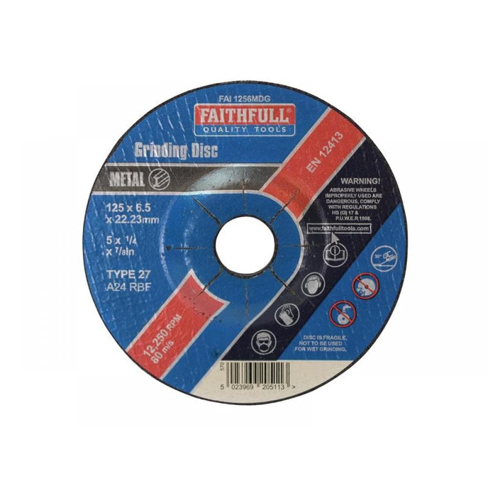 Faithfull Depressed Centre Metal Grinding Disc 125 X 6.5 X 22.23Mm