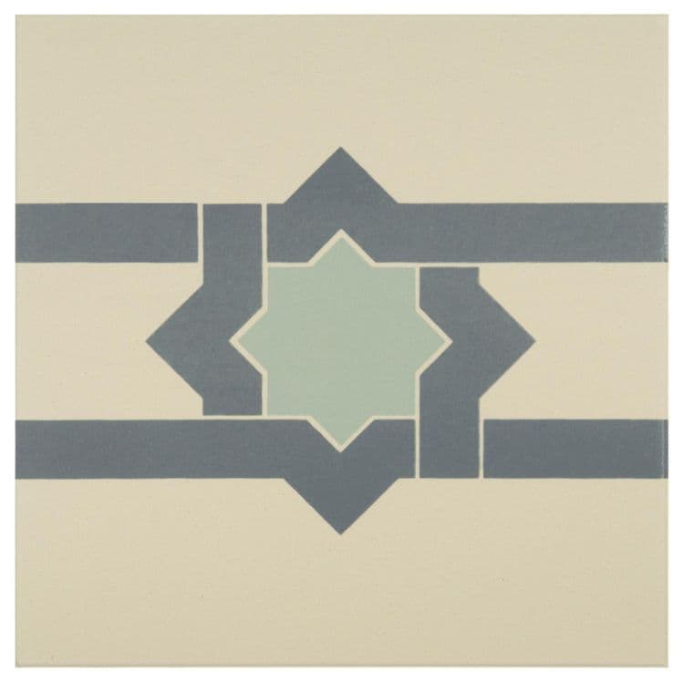 Original Style Odyssey Primo Iberian Border Denim and Light Jade on White 15x15cm