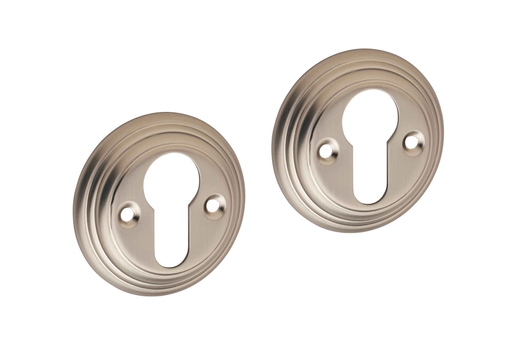Euro Lock Escutcheon Ringed Design - Brushed Satin Nickel - Hardware Soltions