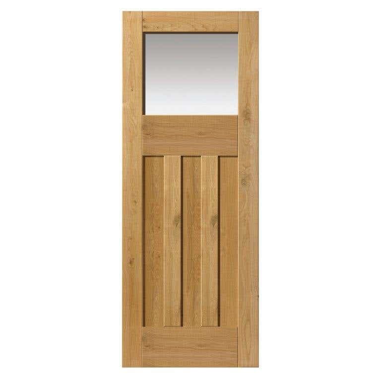 Rustic Oak DX Glazed Interior Door - Finished - 35 x 1981 x 762mm - Rustic oak, naturally knotty in appearance 1930's style