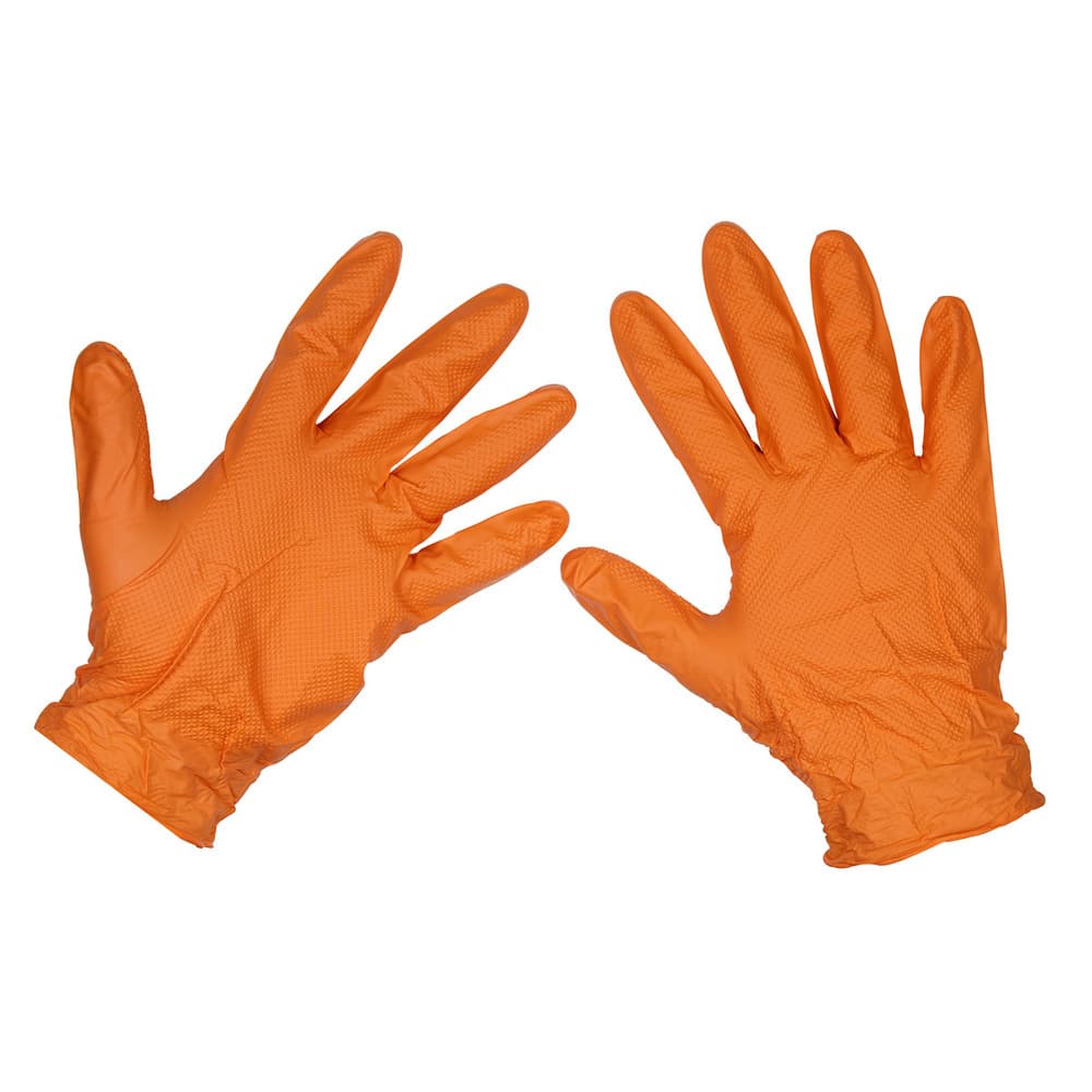 Sealey SSP56XL Orange Diamond Grip Extra-Thick Nitrile Powder-Free Gloves X-Large - Pack Of 50