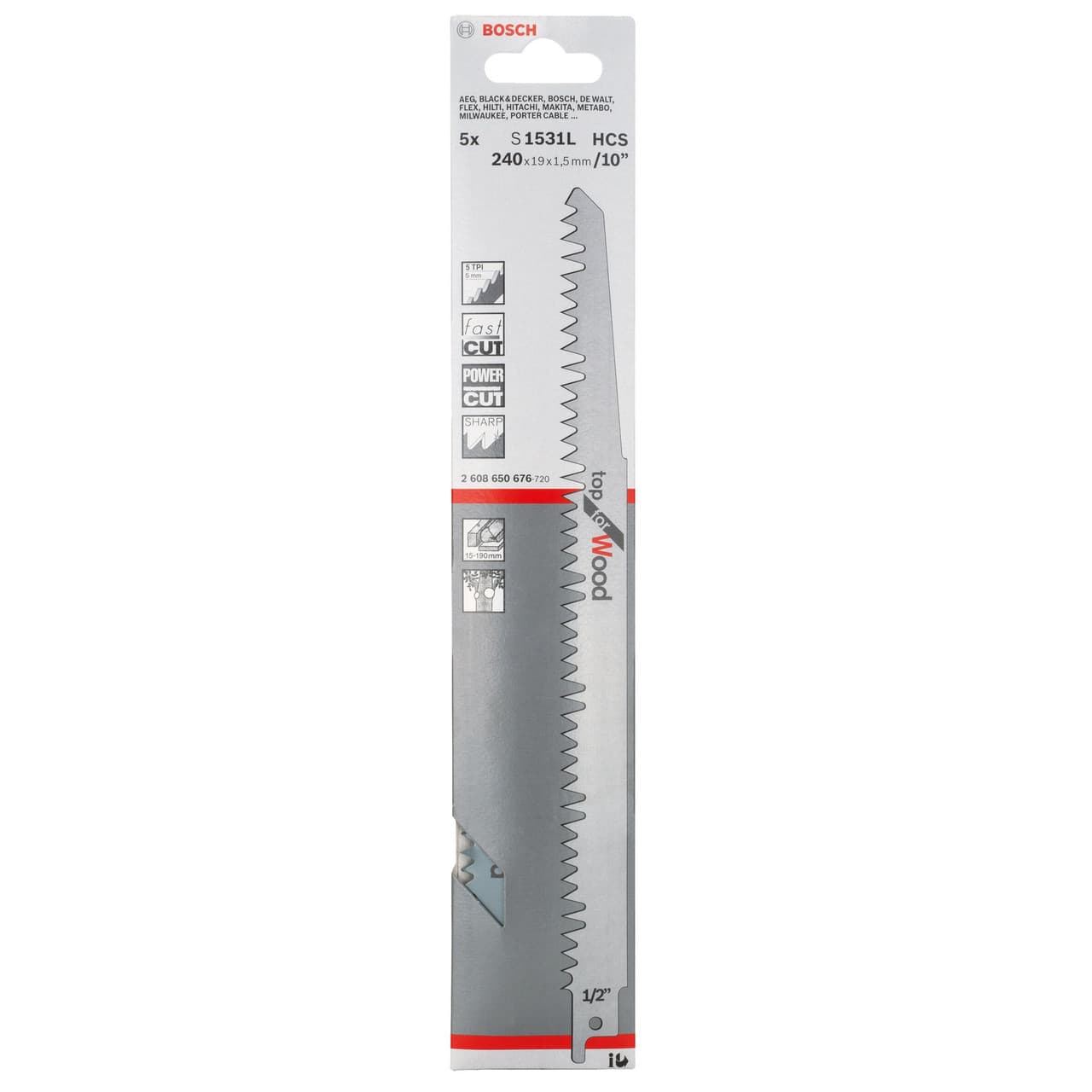 Bosch S1531L (2608650676) Reciprocating Saw Blade For Wood 240Mm (Pack Of 5)