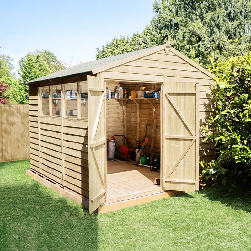 10'x8' Forest Overlap Pressure Treated Double Door Apex Wooden Shed (3.01m x 2.61m)