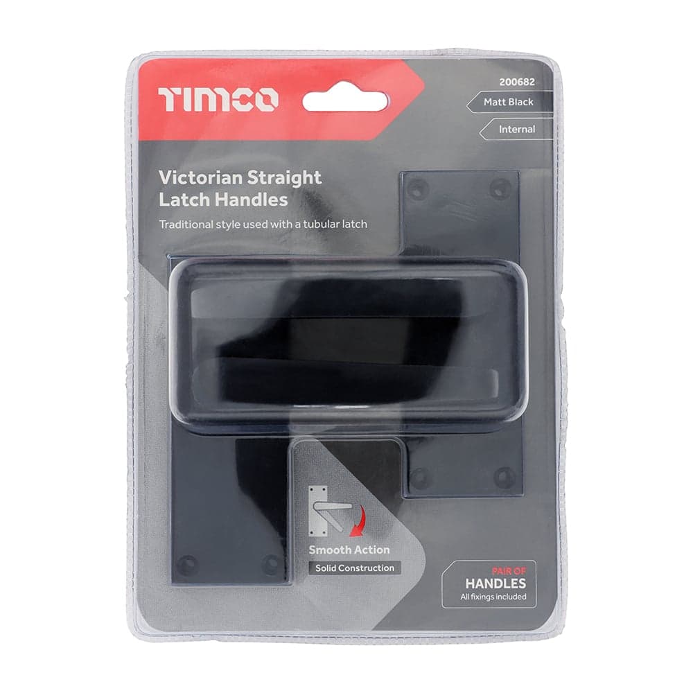 Timco Victorian Straight Latch Handles - Matt Black Blister Pack 1 200682