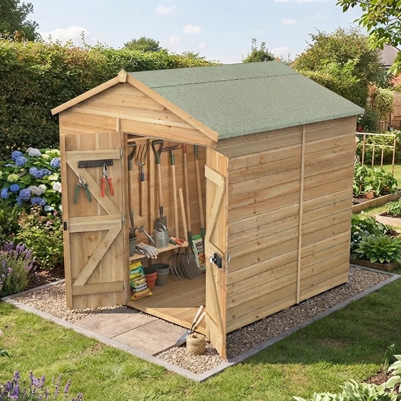 7' x 7' Forest Timberdale 25yr Guarantee Tongue & Groove Pressure Treated Windowless Double Door Apex Shed (2.33m x 2.17m)