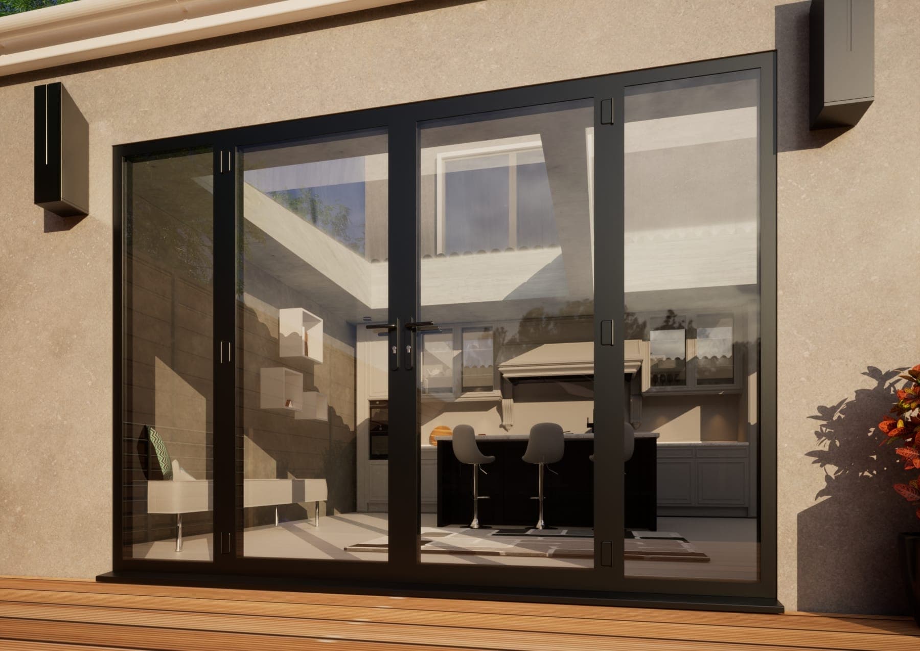 Aluminium French Door Part Q Compliant - 1800mm Anthracite Grey Open Out - 2x 600mm Sidescreens