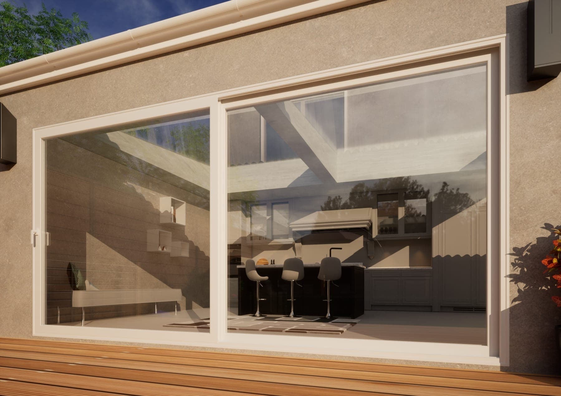 Aluminium Sliding Door Part Q Compliant - 4200mm White - Left Hand Slide & Right Hand Fixed