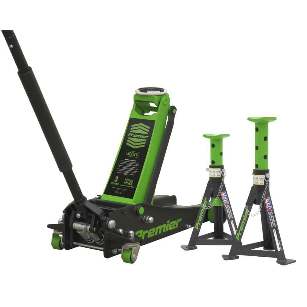 Sealey 3040AGCOMBO1 Trolley Jack 3 Tonne & Axle Stands (Pair) 3 Tonne Per Stand Combo