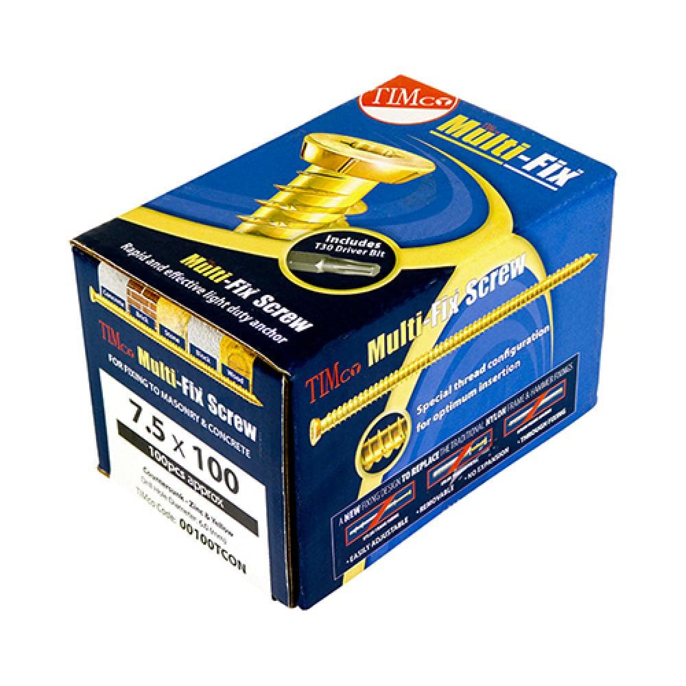 Timco 00130TCON Concrete Screws - Tx - Flat Countersunk - Yellow 7.5 X 130 Box 100