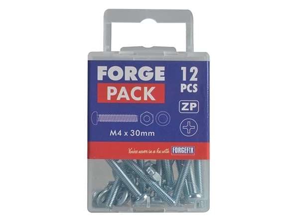 Forgepack FPMSPH620 Machine Screw With Nuts & Washers - Pan Head - Zinc Plated M6 X 20Mm (Pack Of 8)