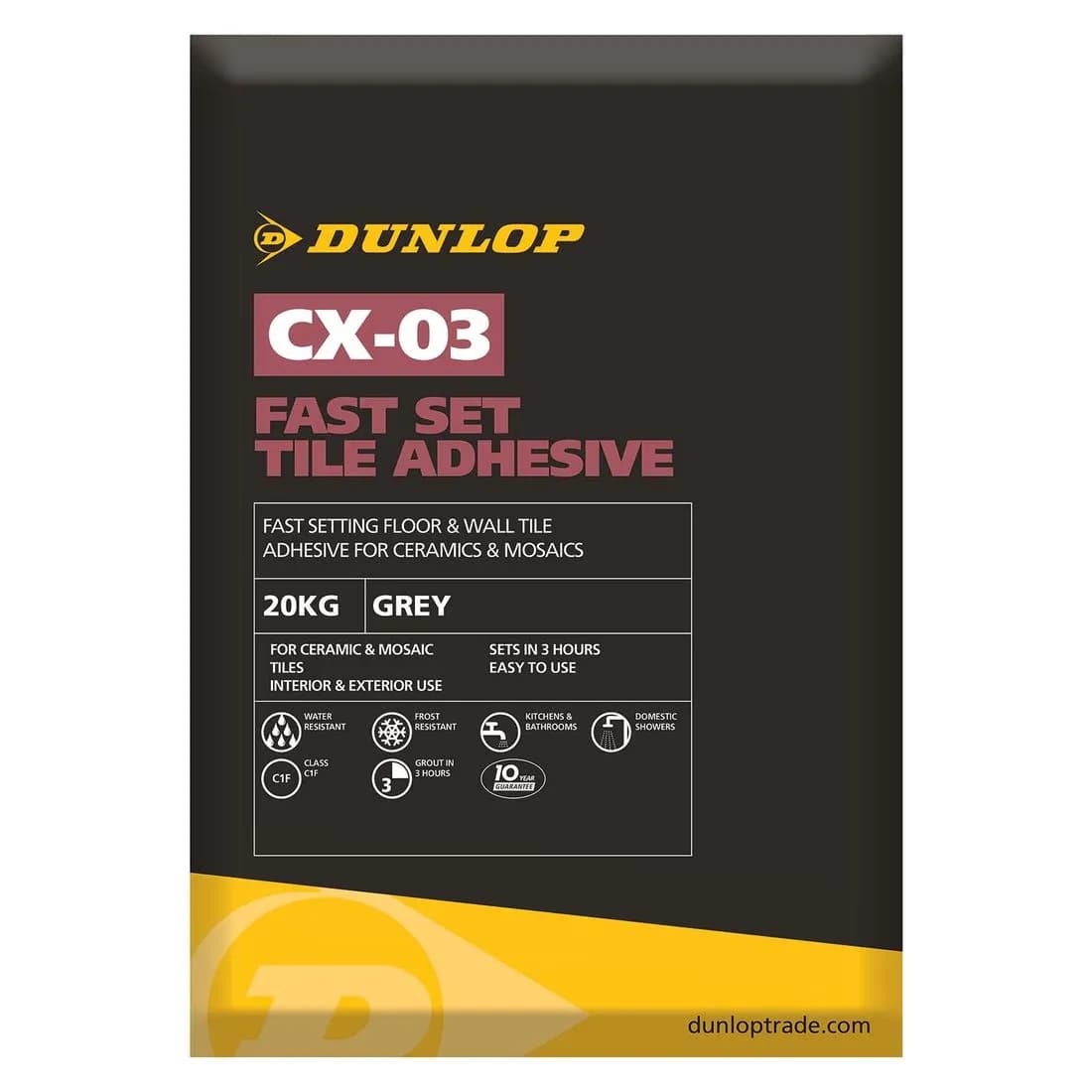 Dunlop Cx-03 Fast Set Tile Adhesive Grey 20Kg