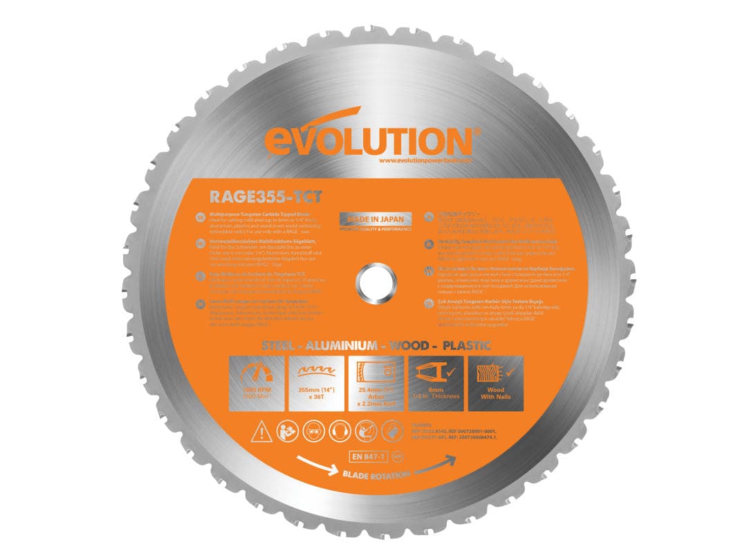 Evolution Multi-Material Chop Saw Blade 355 x 25.4mm x 36T R355TCT-36MS