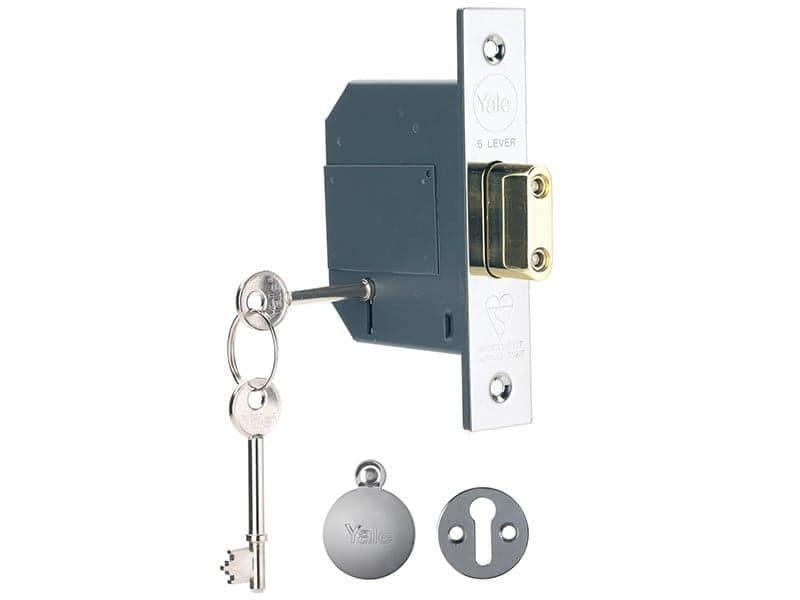 Yale Locks 655620105162 Pm562 Hi-Security Bs 5 Lever Mortice Deadlock 68Mm 2.5In Polished Chrome