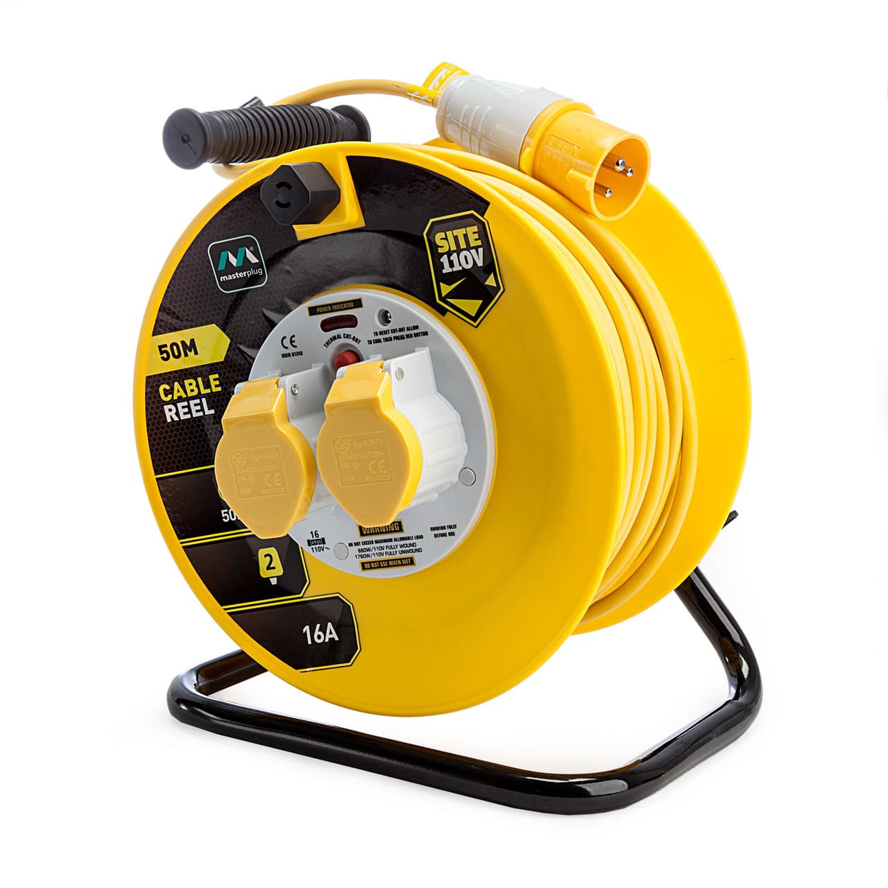 Masterplug Lvct5016-2-Mp 16 Amp 2 Gang Cable Reel 50 Metres 110V