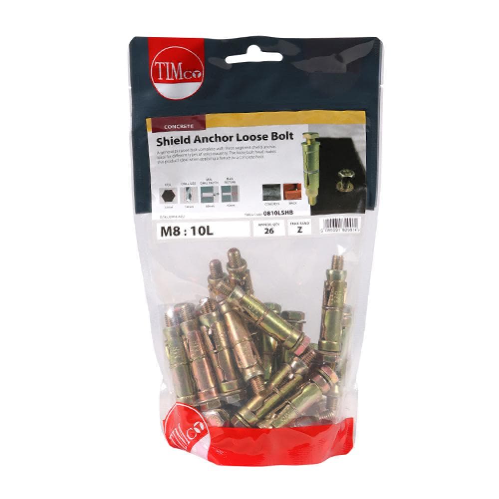 Timco 0810LSHB Shield Anchor Loose Bolts - Yellow M8:10L (M8 X 60) TIMbag 26